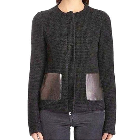 Vince textured wool jacket with faux leather detailing - Picture 3 of 8
